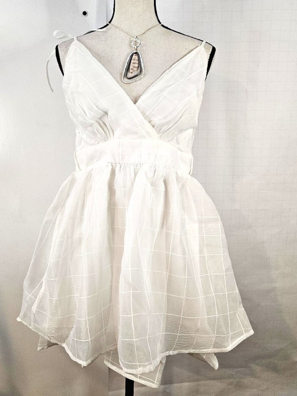 Charlotte Russe Sheer White Checkered Pattern Ethereal SZ S Mini Dress